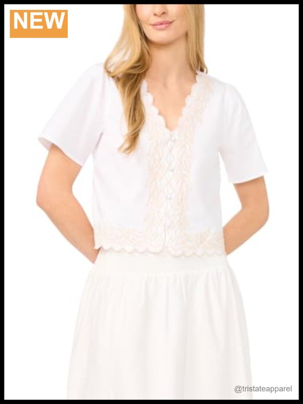 V-Neck Embroidered Contrast Stitch Cotton Blouse